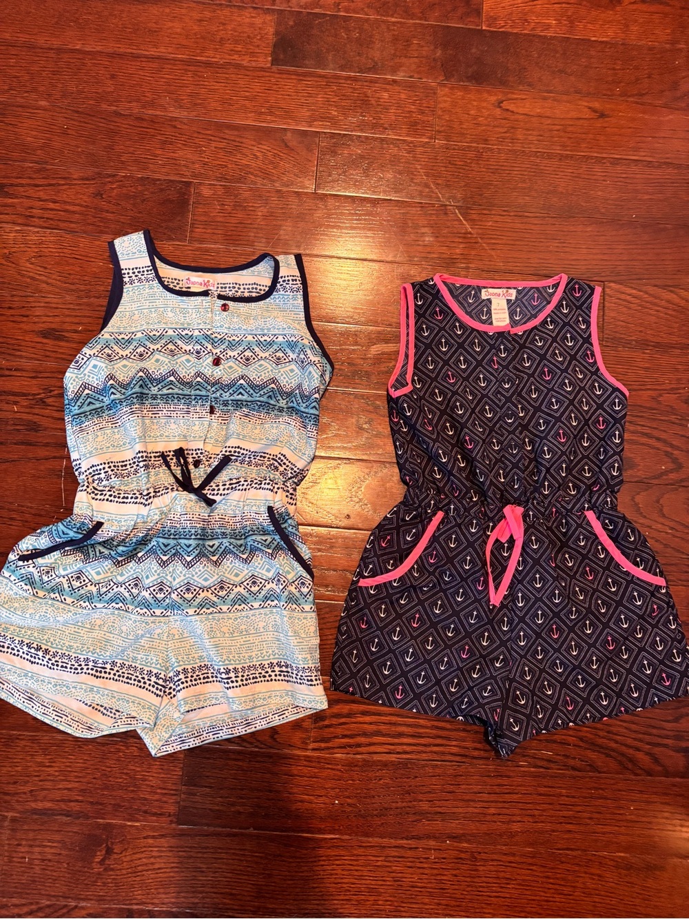 Kids Sleeveless Navy Romper with Pink Trim - Packable Playwear